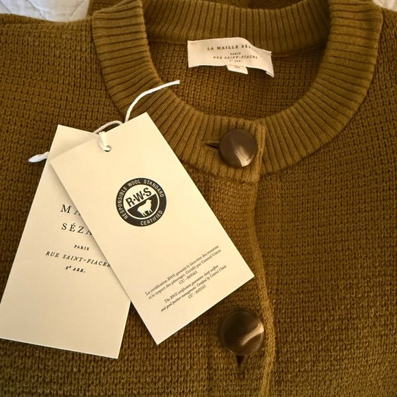 Sezane Olive Green Valerio Jacket Cardigan Wool Cotton size M EUC - Picture 11 of 11